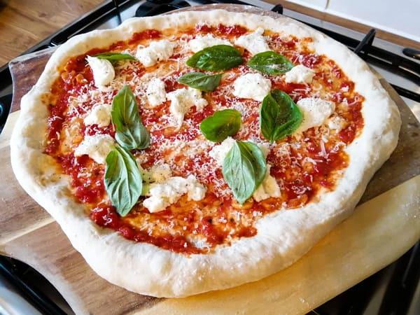 My pizza prepared on the peel