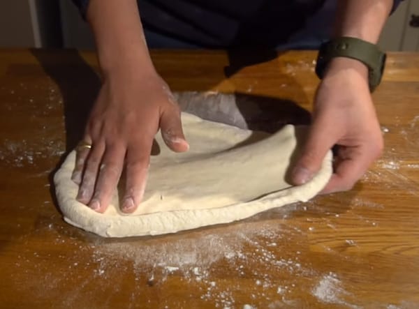 Shaping sourdough pizza