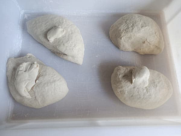 Sourdough pizza dough weighed out