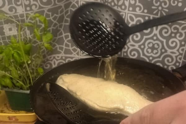 Frying pizza dough